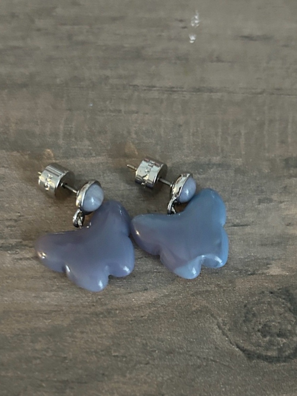 COACH Lavender with Silver Butterfly Drop Earrings with Backs
